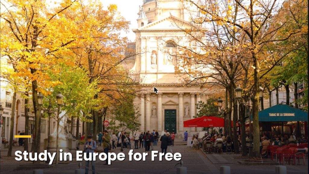 Autumn street view of a European university town representing free tuition study in Europe